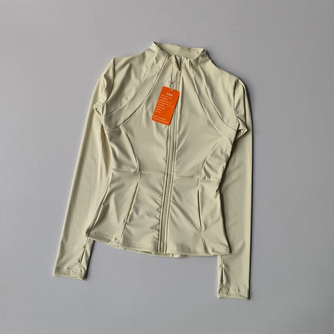 Women's Slim Fit Long Sleeve Sports Jacket Zip Fitness Yoga Workout Jacket Slim Tight Gym ActiveWear Top Running Jacket