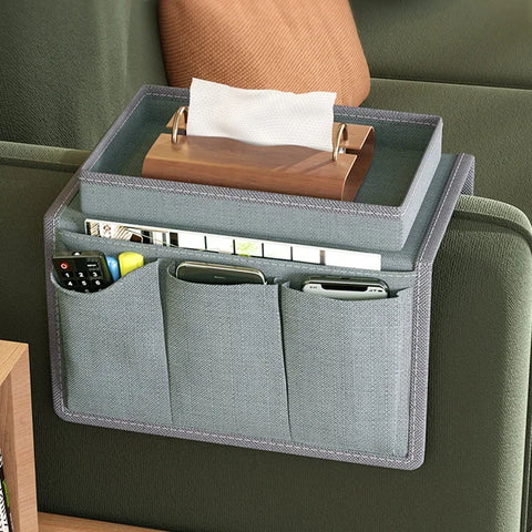 Sofa Storage Bag Living Room Sofa Armrest Organizer for TV Remote Control Cellphone Hanging Coffee Cup Tissue Storage Tray