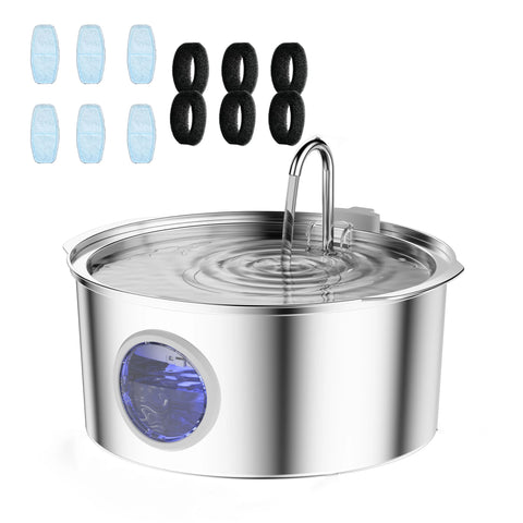 7L Large Capacity Stainless Steel Cat Water Fountain Dog Pet Automatic Water Fountain Feeder Window Silent (No 5V 1A Plug)