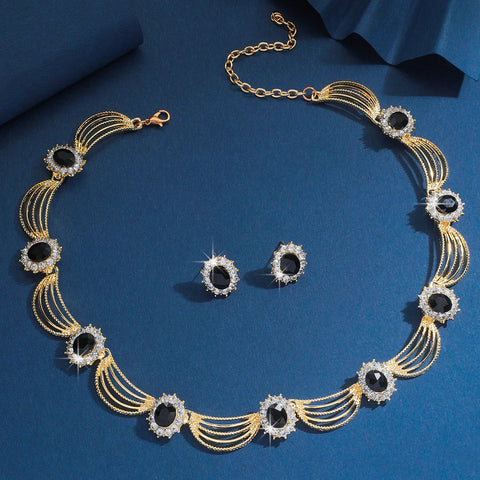 Women's Gold Plated Red Crystal Jewelry Set - Necklace and Earrings for Wedding Party Formal Event Prom Cocktail Accessories