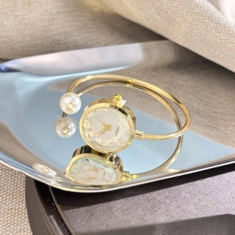 Minimalist Women Pearl Bracelet Watch Rhinestone Small Dial Quartz Wristwatch Luxury Design Elegant Ladies Clock Gifts