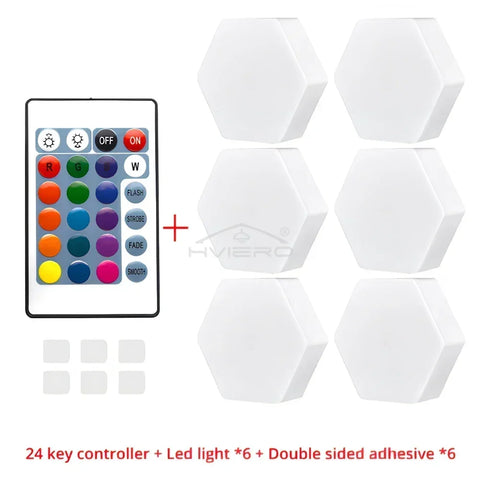 Honeycomb Wall Lamp RGB LED Quantum Wireless Hexagon Touch Sensor Night Light indoor Bedroom Cabinet Decoration remote Control