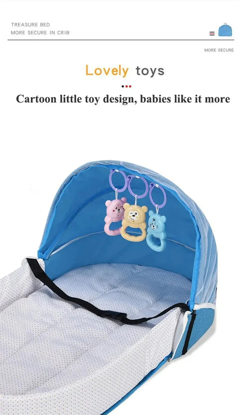 Baby Bed Crib Convenient Folding Anti-crush Middle Bed with Mosquito Net Comfortable Mattress Travel Crib for Newborn Camping