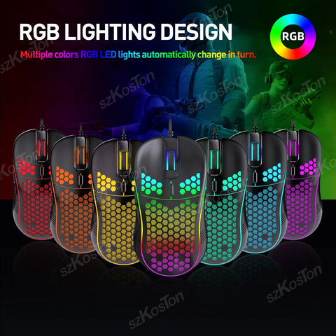 USB Wired Gaming Mouse with RGB Backlight 6 Levels 7200DPI Adjustable Ergonomic Design Mice for Office Laptop PC Computer Gamer
