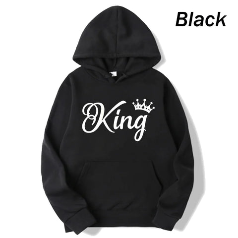 Women And Men Couple Hoodies Long Sleeved Hoodies King And Queen Printed Lover Hooded Sweatershirt Couple Hoodies