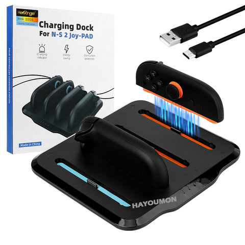 Charging Dock for Switch 2 Joycons Controllers 4-in-1 Charger Station Base Super Slim and Overcharge Protection w Charging Cable