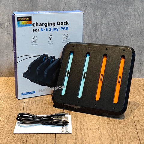 Charging Dock for Switch 2 Joycons Controllers 4-in-1 Charger Station Base Super Slim and Overcharge Protection w Charging Cable