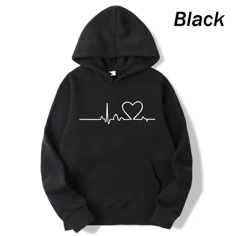 Women Casual Hoodies Heartbeat Print Men's women's Loose Hoodies Couple Sweatshirts Fashion HipHop Sweatshirt Harajuku Unisex