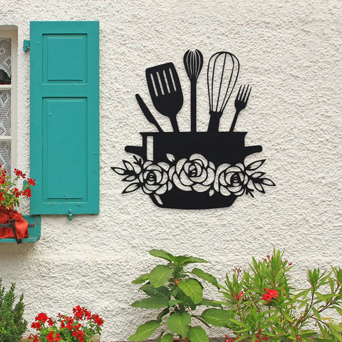 Rustic Kitchen Wall Art - 1pc Cooking Utensils & Letter Sign, Decorative Iron Hanging for Home and Restaurant