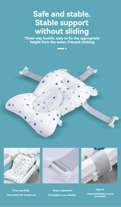 Foldable Baby Bath Tub with Bath Mat Newborn Support Seat Cushion Adjustable Bathtub Shower Mat Baby Bath Tub