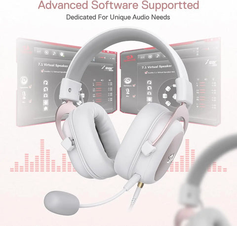 Redragon H510 Zeus White Wired Gaming Headset - 7.1 Surround Sound Memory Foam Ear Pads 53MM Drivers