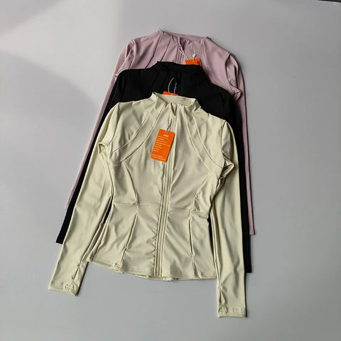 Women's Slim Fit Long Sleeve Sports Jacket Zip Fitness Yoga Workout Jacket Slim Tight Gym ActiveWear Top Running Jacket