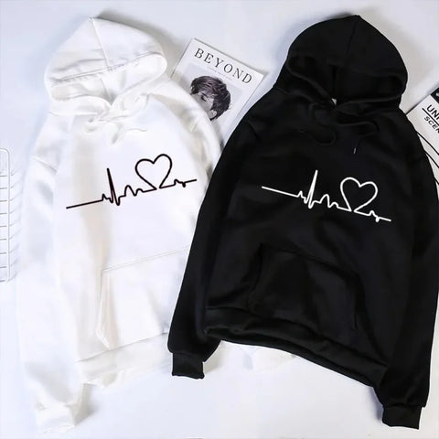 Women Casual Hoodies Heartbeat Print Men's women's Loose Hoodies Couple Sweatshirts Fashion HipHop Sweatshirt Harajuku Unisex
