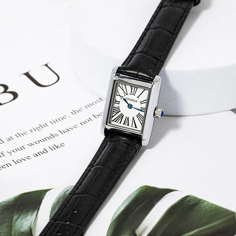 Classic, minimalist, light luxury, exquisite square high-end quartz watch with a versatile leather strap and retro style.