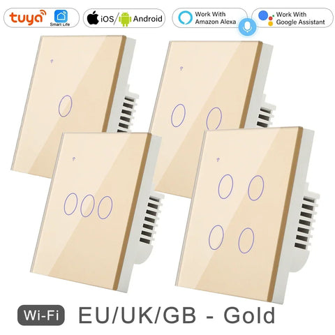 Tuya WiFi Smart On Off Light Switch 220V Power Button Wall Touch Alexa Google Home Voice With Without No Neutral Wire EU Two Way