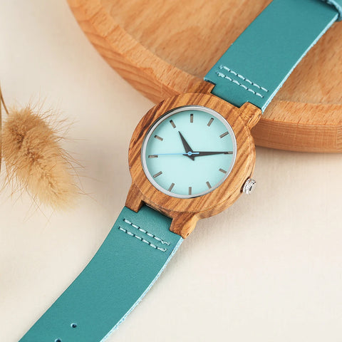 Minimalist Scale Blue Dial Quartz Wood Watches for Men Women Couple Styles Genuine Leather Lover's Wristwatches Zebrawood Watch