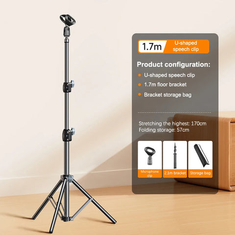 Microphone Boom Tripod Stand Mic Tripod Bracket 66CM Crossbar Arms With Clip And Phone Holder 1.7/2.1M