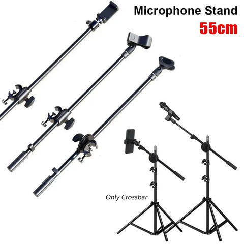 55cm Adjustable Rotating Microphone Stand Crossbar Arms Mic Clip Phone Holder Extension Bracket Designed 3/8 Thread Cross Bar