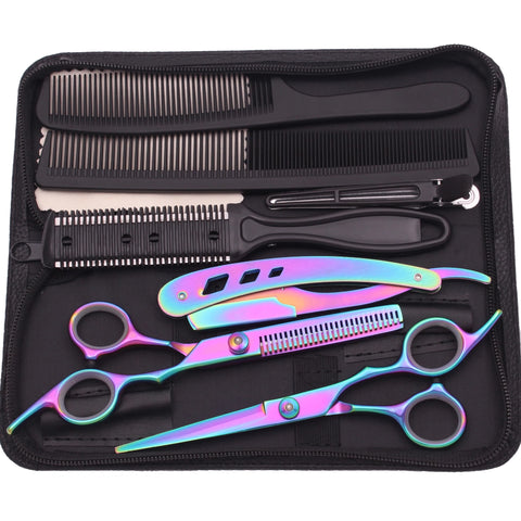 Hair Scissors JP Stainless Hairdressing Scissors 6" Haircut Set Black Thinning Shears Salon Haircut Scissors Razor Combs C1001