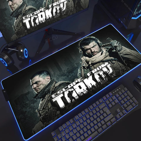 RGB Large Gaming Mouse Pad With Backlit Escape From Tarkov Mousepad PC Non-slip Rubber Desk Mat Computer Gamer Keyboard LED Rug
