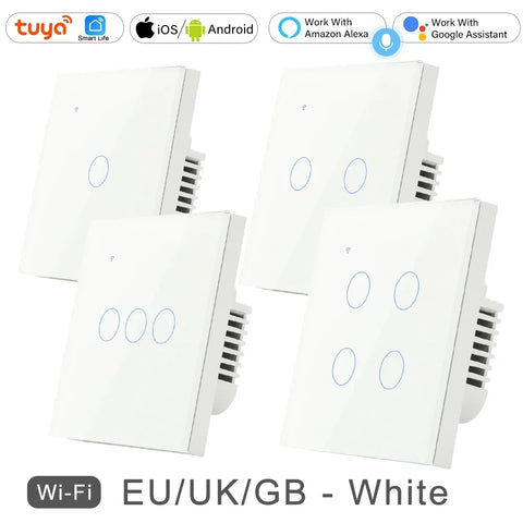 Tuya WiFi Smart On Off Light Switch 220V Power Button Wall Touch Alexa Google Home Voice With Without No Neutral Wire EU Two Way