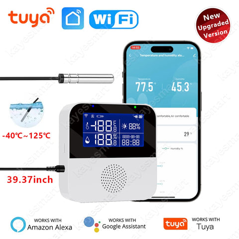 Tuya WiFi Temperature Humidity Sensor External Temperature Probe Smart Life Indoor Thermometer Hygrometer Meter Support Alexa