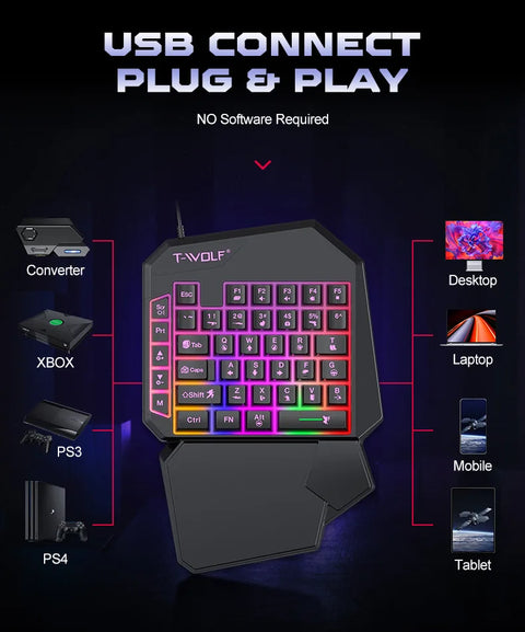 Mechanical Gaming Keyboard Kit 5 In 1 Set One Hand Keyboard 5D Mechanical Gamer Mouse Converter Mobile Game Pro Converter