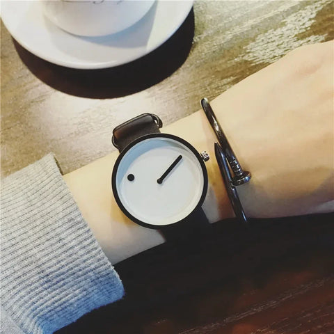 Fashion Minimalist Watches Men Creative Design Dot and Line Simple Stylish Quartz Wristwatches Unisex Leather Watch Reloj Hombre