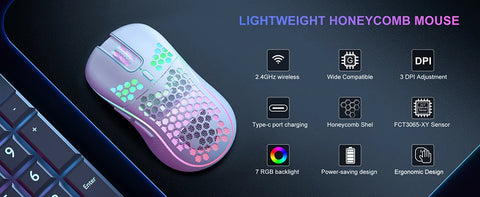 RGB 2.4G Wireless Gaming Mouse RGB Lighting Charging Mouse with Adjustable DPI Ergonomic Honeycomb Design for Desktop Laptop