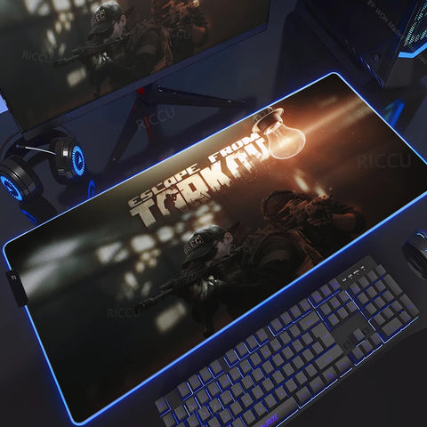 RGB Large Gaming Mouse Pad With Backlit Escape From Tarkov Mousepad PC Non-slip Rubber Desk Mat Computer Gamer Keyboard LED Rug