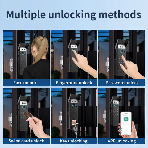 Waterproof Intercom Face Recognition Tuya Wifi Fingerprint Code RFID Card Smart Lock with Doorbell/rechargable li-battery/keypad