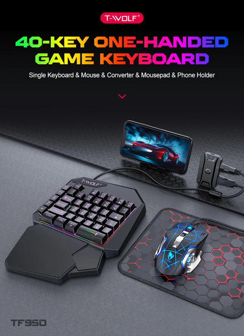 Mechanical Gaming Keyboard Kit 5 In 1 Set One Hand Keyboard 5D Mechanical Gamer Mouse Converter Mobile Game Pro Converter