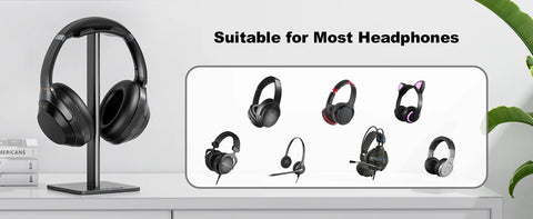 Headphone Stand Headset Holder Earphone Stand with Aluminum Supporting Bar Flexible Headrest ABS Solid Base for All Headphones