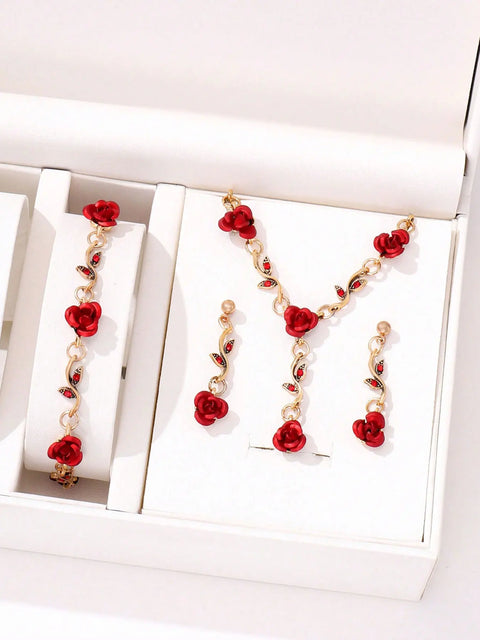 4pcs Women's Jewelry Set, Luxury Ladies Fashion Casual Bracelets, Necklace, Earrings, Jewelry Set, Suitable for Daily Wear, Gift