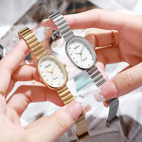 Minimalist Oval Quartz Watch Women Watch Fashion Steel Belt Quartz Casual Wristwatch Gifts Quartz Wristwatch