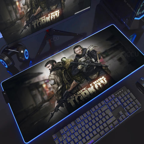 RGB Large Gaming Mouse Pad With Backlit Escape From Tarkov Mousepad PC Non-slip Rubber Desk Mat Computer Gamer Keyboard LED Rug