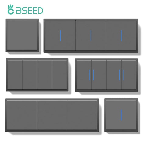 BSEED 1/2Gang Wall Light Switch Mechanical Buttons Switch 1Way EU Standard Plastic Frames LED Indicator Quick Wire Connection