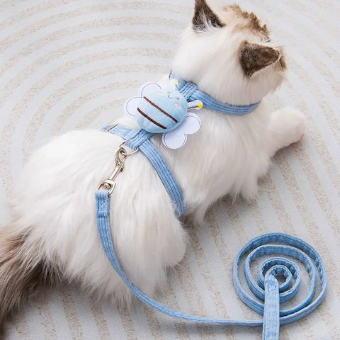 Cat Harness Leash Set Adjustable Mesh Dog Harness Cartoon Vest Puppy Pet Walking Lead Leash for Small Medium Dogs Cats Kitten
