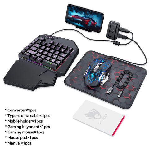 Mechanical Gaming Keyboard Kit 5 In 1 Set One Hand Keyboard 5D Mechanical Gamer Mouse Converter Mobile Game Pro Converter