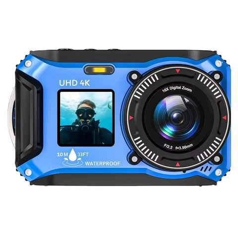 4K Underwater Camera 33FT Waterproof Camera for Snorkeling Dual-Screen Compact Dustproof Floatable Autofocus 64MP Digital Camera