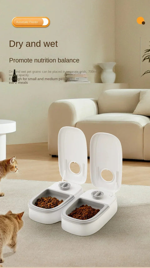 Smart Pet Feeder with Timer Automatic Food Dispenser for Cats Dogs Dry Wet Food Dual Meal Separation Puppy Kitten Feeding