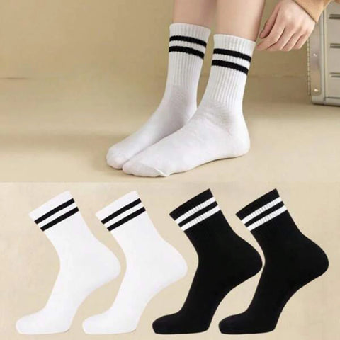 4 Pairs Versatile Women's Socks Simplicity Parallel Bar Pattern Fashion Breathable Autumn High Quality Women's Mid Length Socks