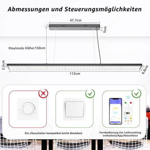 SCON Dimmable LED Pendant Light with Smart APP & Remote Control Adjustable Brightness & Color Temperature 30W Hanging Light