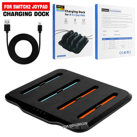 Charging Dock for Switch 2 Joycons Controllers 4-in-1 Charger Station Base Super Slim and Overcharge Protection w Charging Cable