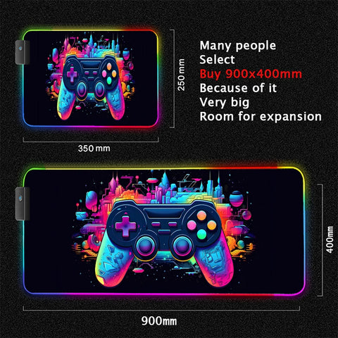 Gamepad RGB Large Mouse Pad Gamer LED Backlight Luminous Gamers Non-Slip Rubber Keyboard Pads XL E-sports Laptop Office Desk Mat