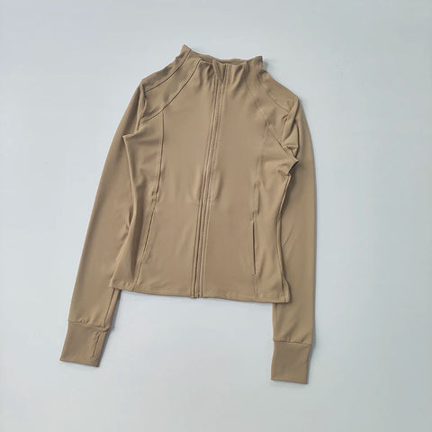 Women's Slim Fit Long Sleeve Sports Jacket Zip Fitness Yoga Workout Jacket Slim Tight Gym ActiveWear Top Running Jacket