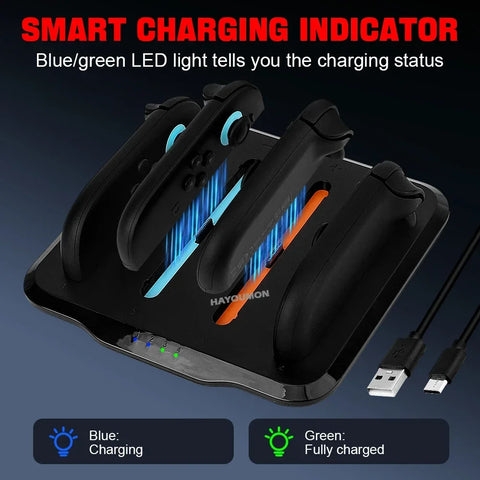 Charging Dock for Switch 2 Joycons Controllers 4-in-1 Charger Station Base Super Slim and Overcharge Protection w Charging Cable
