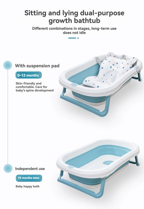 Foldable Baby Bath Tub with Bath Mat Newborn Support Seat Cushion Adjustable Bathtub Shower Mat Baby Bath Tub