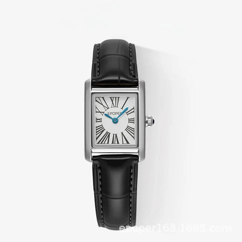 Classic, minimalist, light luxury, exquisite square high-end quartz watch with a versatile leather strap and retro style.