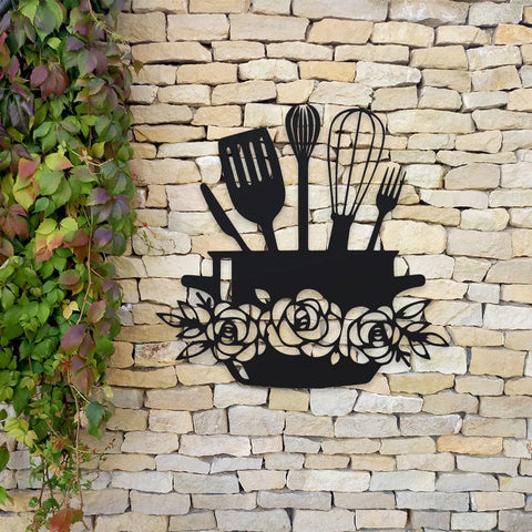 Rustic Kitchen Wall Art - 1pc Cooking Utensils & Letter Sign, Decorative Iron Hanging for Home and Restaurant